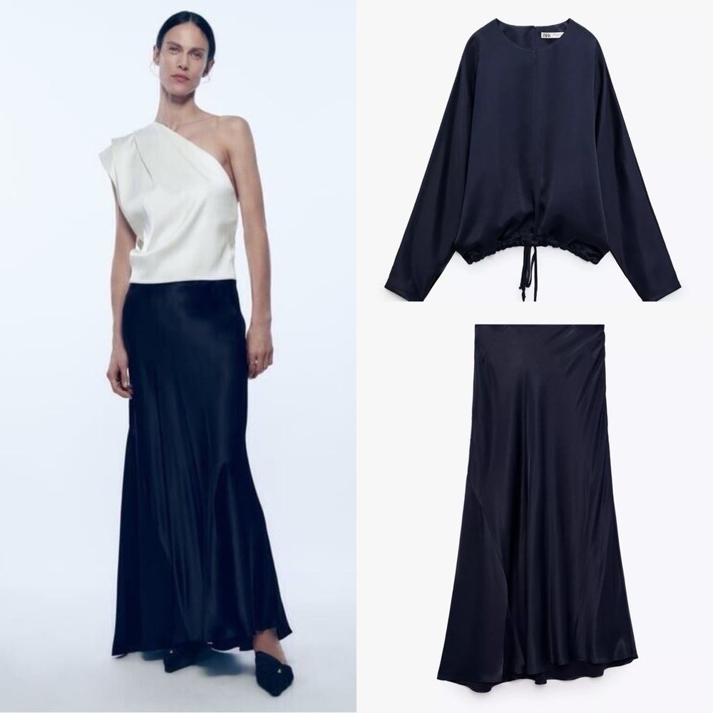 💫 Zara 2 Piece Satin Effect Blouse & Midi Skirt - NEW 💫 - Picture 5 of 12